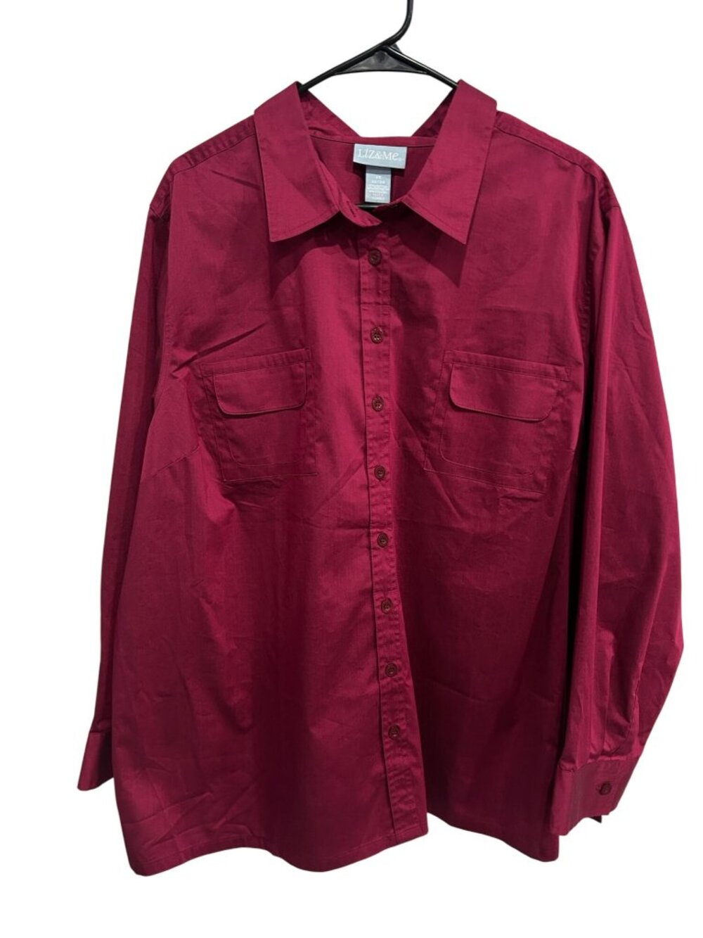 Liz & Me 2X Red Button Down Shirt Long Sleeve Dual Chest Pockets Retro Minimalis